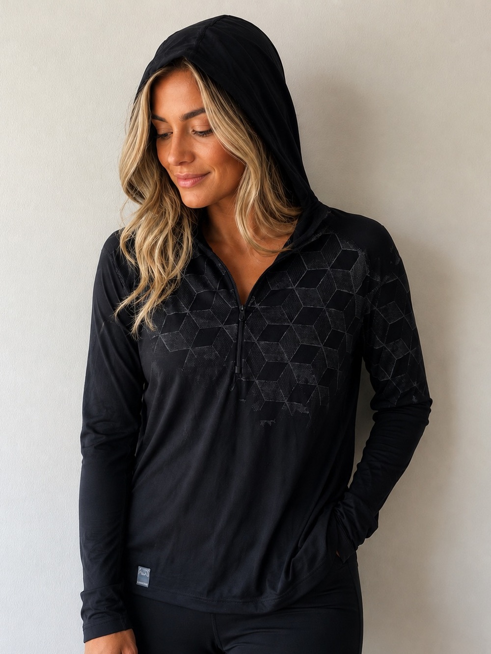 🖤 Icebreaker Merino 200 Hoodie Bodyfit Black Half-Zip Long Sleeve Top – Size M